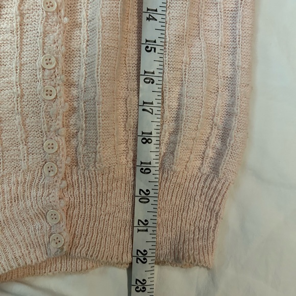 VINTAGE 80s LIANA’S‎ PETITES Pale Pink Pointelle Rosette Sweater Puff Sleeve S - Picture 9 of 10